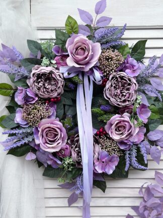 Wianek jesienny w liliowych odcieniach, śr. 55 cm