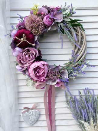 Wianek jesienny z lawendą i różami, śr. 33 cm